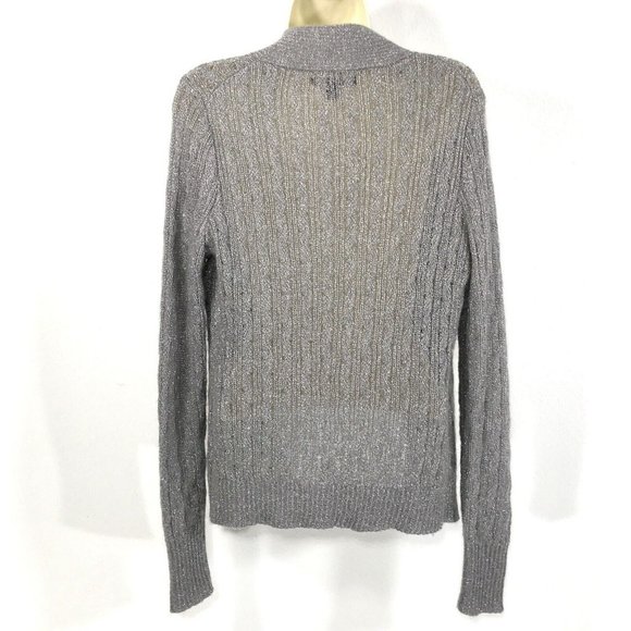 BANANA REPUBLIC Open Front Cardigan Sweater Sz M Silver Gray Cable Knit Mohair - Picture 5 of 12